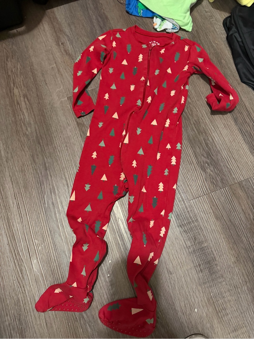Red Holiday Tree Print Kids One-Piece Pajamas- 12 month